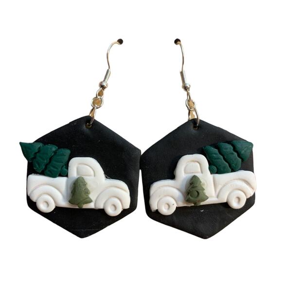 Handmade Christmas Tree Farm Pick-up Earrings - Polymer Clay - Picture 1 of 5
